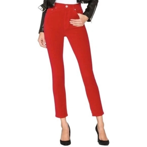 RE/DONE Denim - RE/DONE 26 Velvet High Rise Ankle Crop Jeans Pants Red Holiday Christmas Party